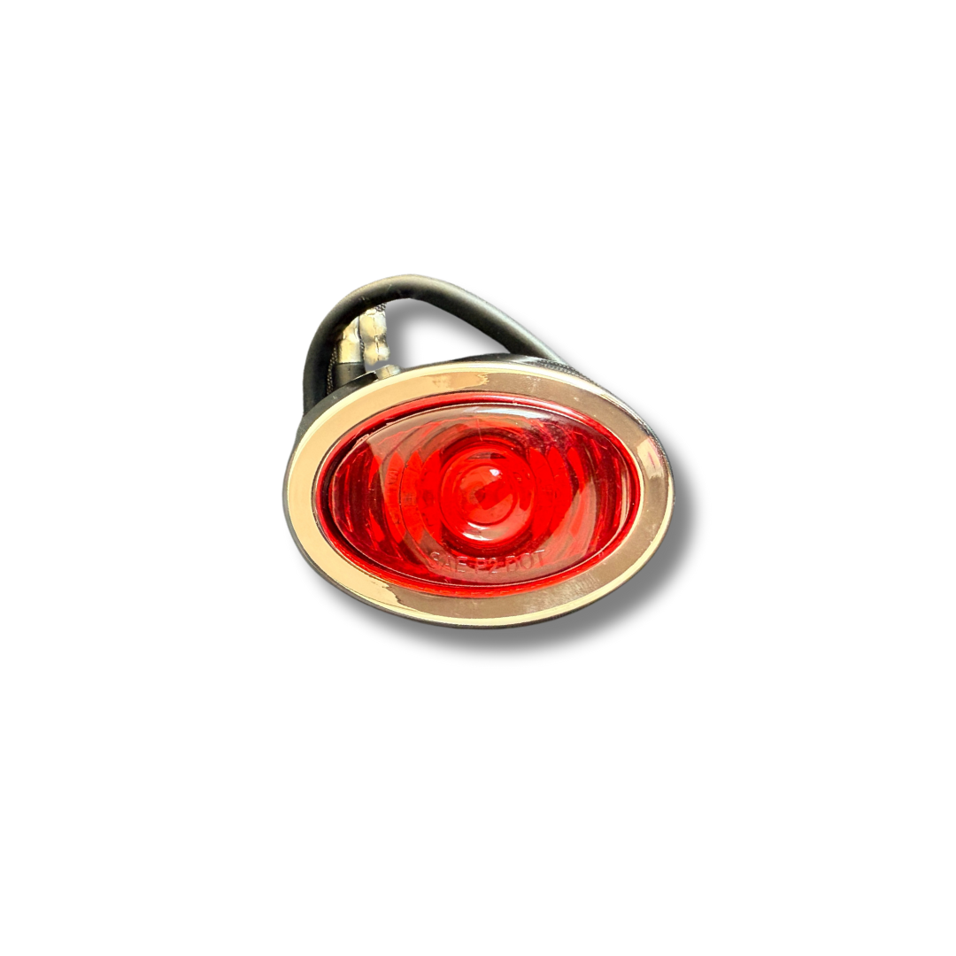 3/4" Oval Marker Red LED Red Lens Light With Chrome Bezel & Bullet Plugs