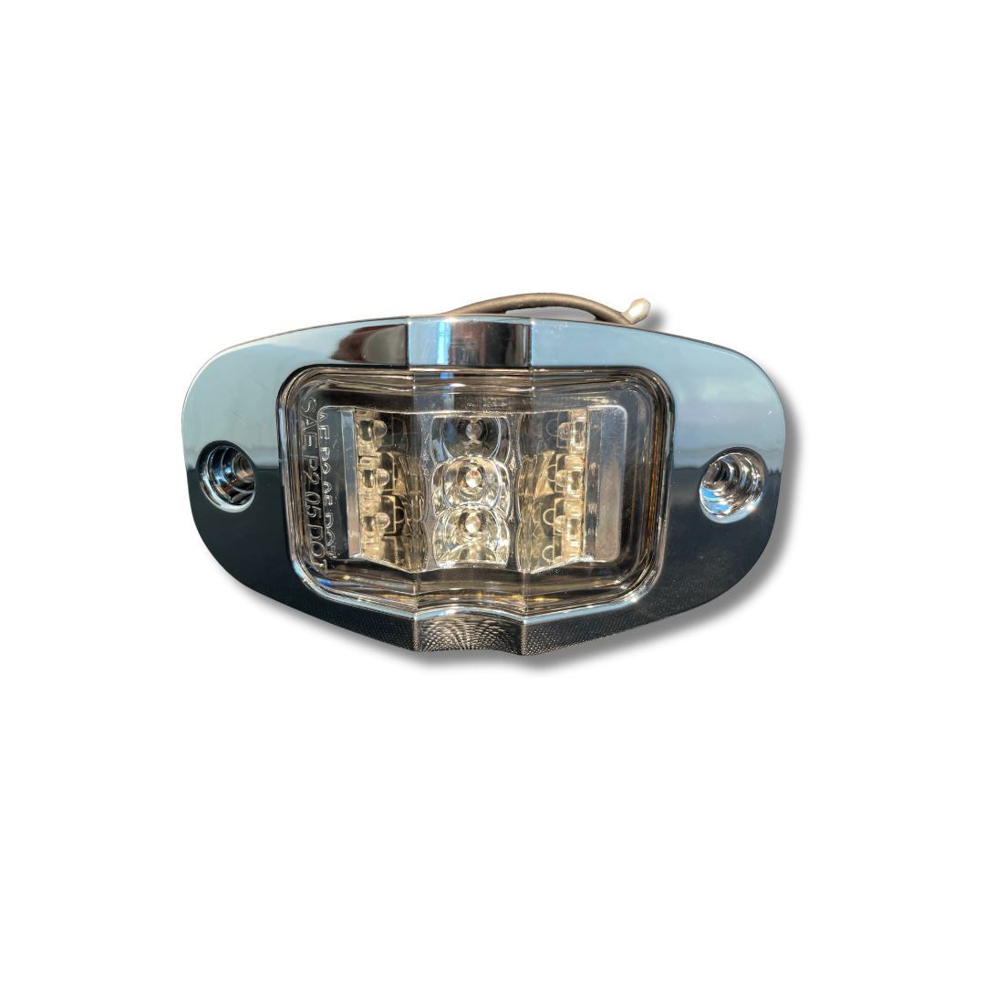 MARKER LIGHT 2X4 9LED W/PLASTIC CHROME BEZEL & BULLET PLUG A/C