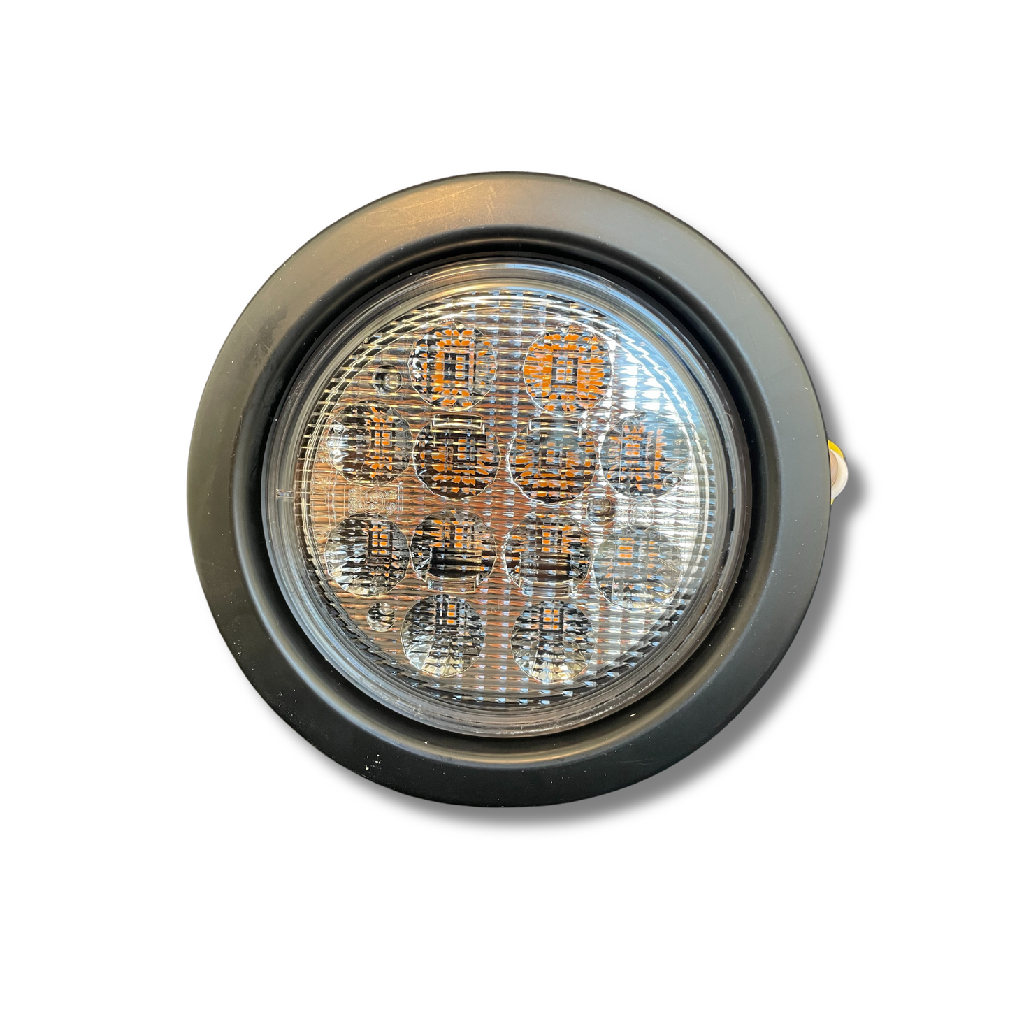 TURN SIGNAL 4INCH ROUND 12 LED AMBER/CLEAR W/RUBBER GROMMET AND PIGTAIL KIT