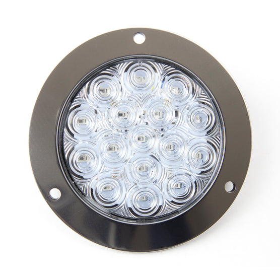 LED Brake Light - 4-Inch Round / 16 Red LEDs / Clear Lens with Stainless Steel Flange