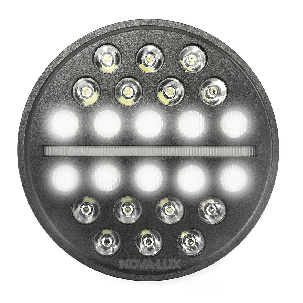 Black OP'S 7" LED Headlight With Center Marker And Turn Signal