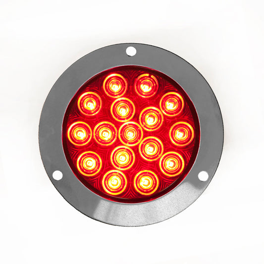 LED Brake Light - 4" Round / 16 Red LEDs / Red Lens With Stainless Steel Flange