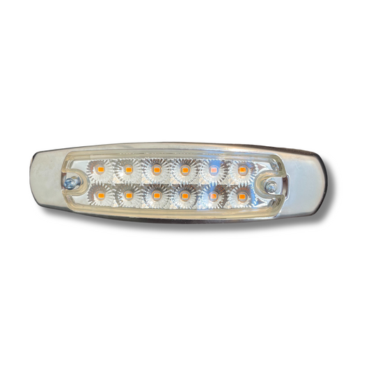 MARKER LIGHT PETE STYLE AMBER/CLEAR 12 LED W/SS BEZEL