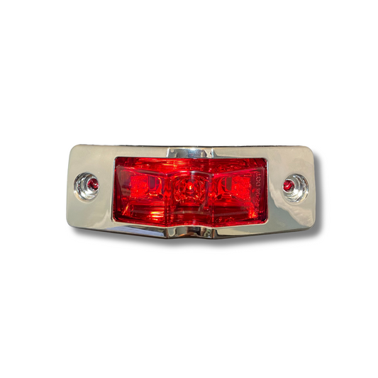 MARKER LIGHT 1X4 3LED RED LED RED LENS W/PLASTIC CHROME BEZEL & BULLET PLUG