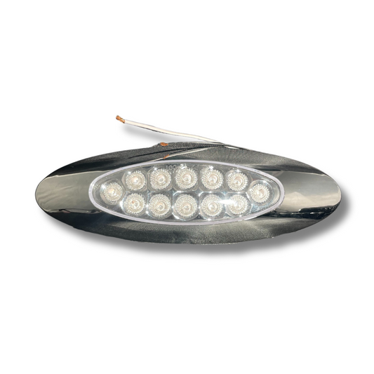 Oval 12 LED Marker Light With Chrome Bezel - Amber LEDs / Clear Lens