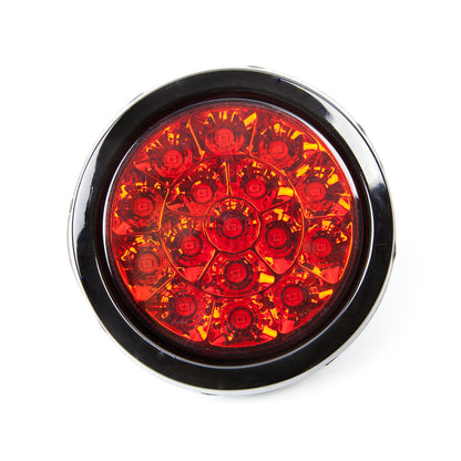 LED Brake Light Kit - 4-Inch Round / 16 Red LEDs / Red Lens with Chrome Reflector & Rubber Grommet