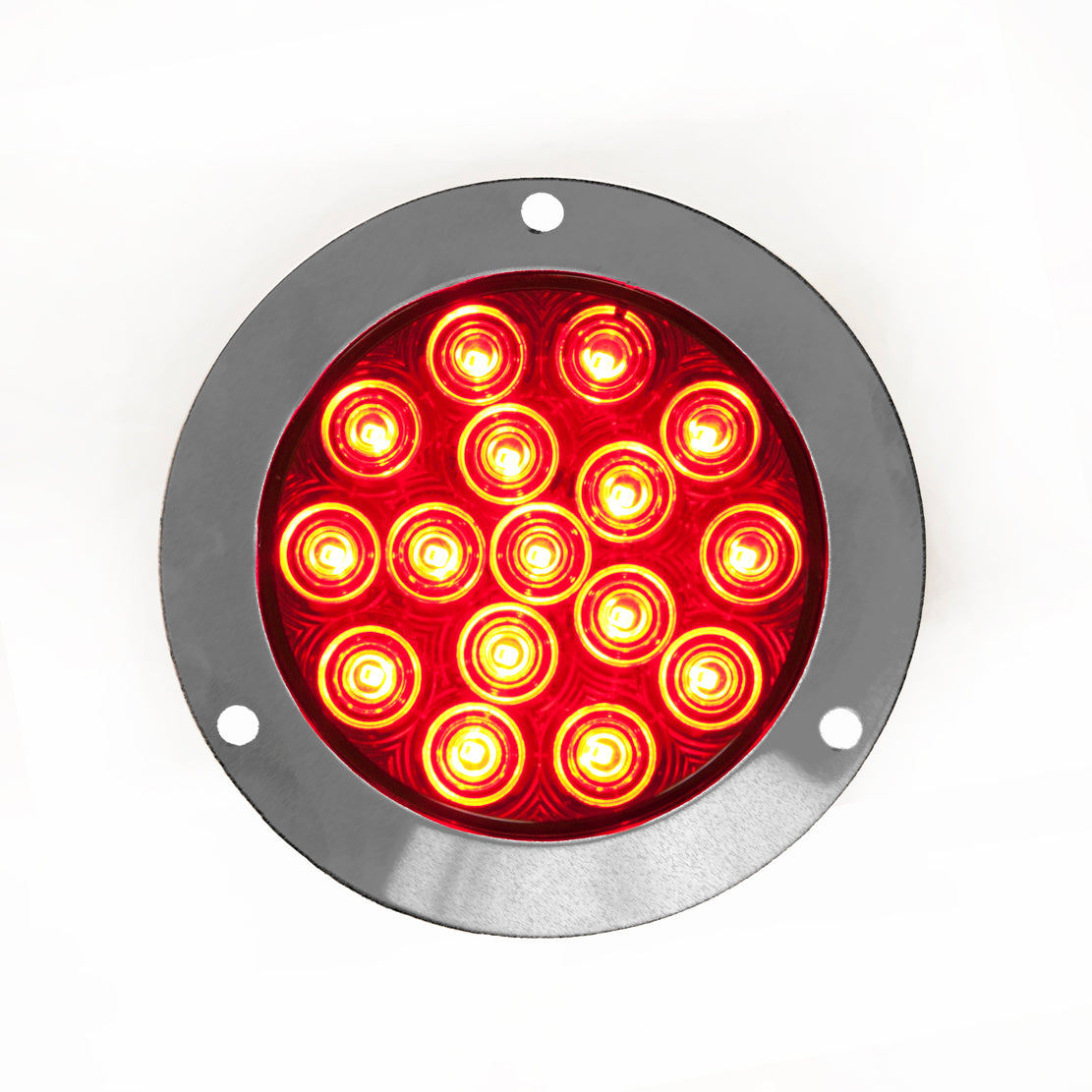 LED Brake Light - 4-Inch Round / 16 Red LEDs / Red Lens with Stainless ...