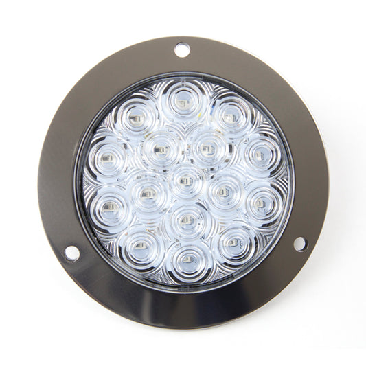 LED Brake Light - 4-Inch Round / 16 Red LEDs / Clear Lens with Stainless Steel Flange