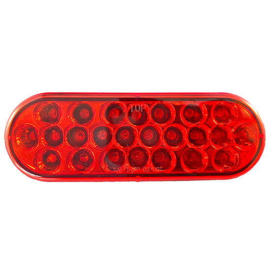 Chrome Reflective Brake Light 24 LED 6" Oval Red LED Red Lens